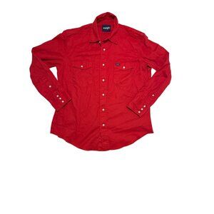 Vintage Wrangler Mens Red Brushpopper Canvas Pearl Snap Shirt Size L